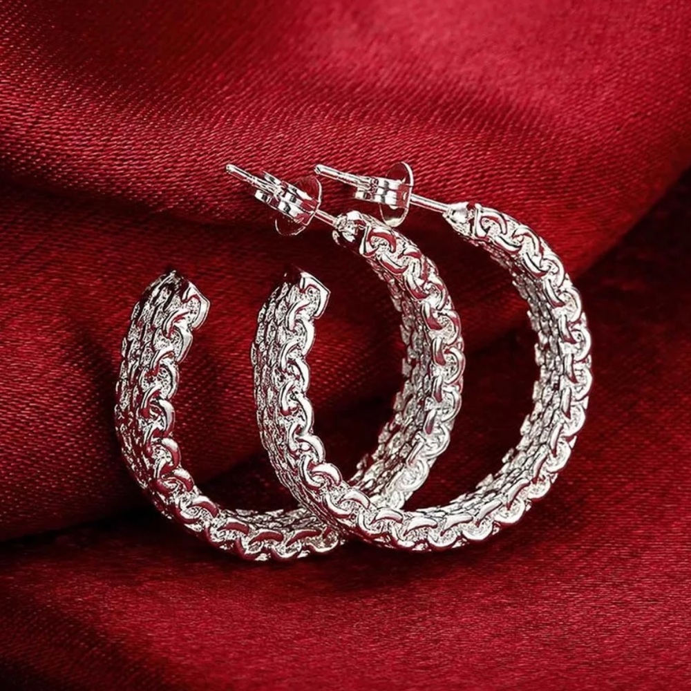 NEW 925 Sterling Silver Hoop Earrings - Picture 2 of 8